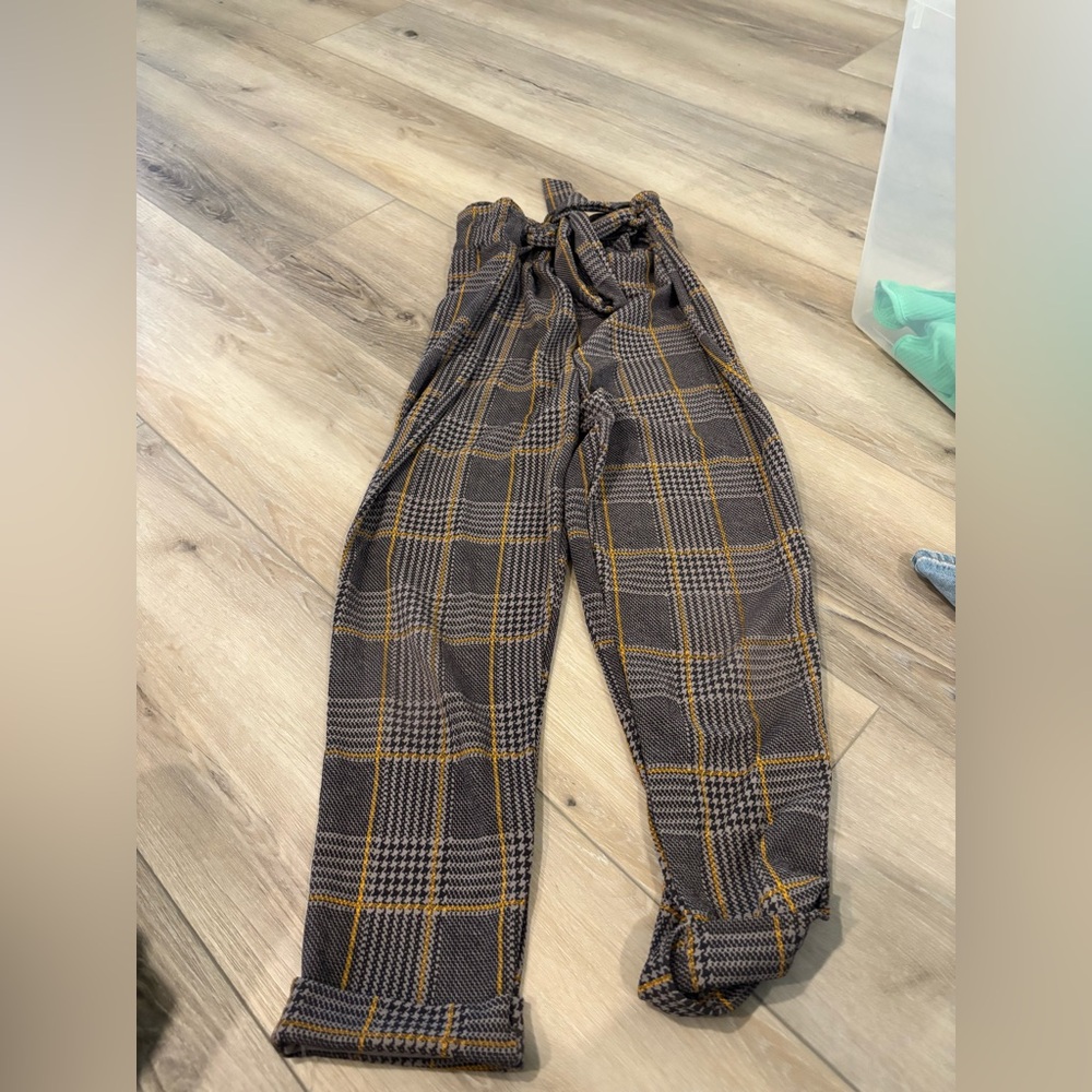 Plaid High-Waisted Pants with Tie Belt